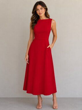 A New Day Red Midi Dress XS Fit & Flare NWT